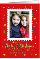 OUR Ita Custom Photo Postage Stamp with Faux Gold Merry Christmas card