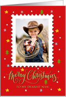 My Nan Custom Photo Postage Stamp with Faux Gold Merry Christmas card