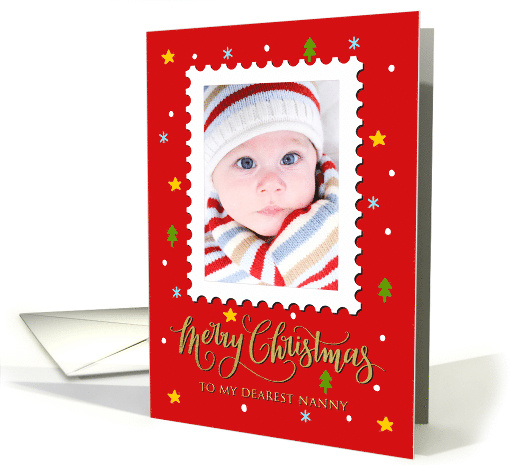 My Nanny Custom Photo Postage Stamp with Faux Gold Merry... (1656222)
