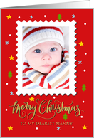 My Nanny Custom Photo Postage Stamp with Faux Gold Merry Christmas card