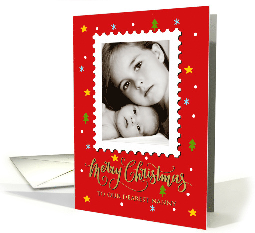 OUR Nanny Custom Photo Postage Stamp with Faux Gold Merry... (1656224)