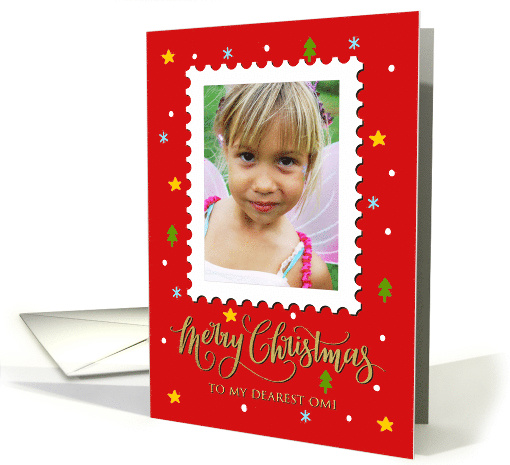 My Omi Custom Photo Postage Stamp with Faux Gold Merry Christmas card