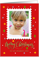 My Omi Custom Photo Postage Stamp with Faux Gold Merry Christmas card