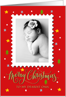 My Oma Custom Photo Postage Stamp with Faux Gold Merry Christmas card