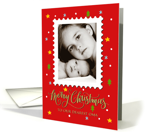 OUR Oma Custom Photo Postage Stamp with Faux Gold Merry Christmas card