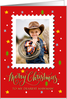 My Mawmaw Custom Photo Postage Stamp with Faux Gold Merry Christmas card