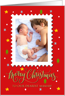 OUR Mamaw Custom Photo Postage Stamp with Faux Gold Merry Christmas card
