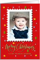 My Mamaw Custom Photo Postage Stamp with Faux Gold Merry Christmas card