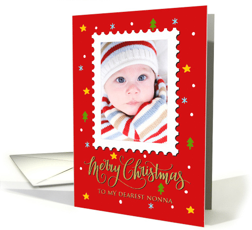 My Nonna Custom Photo Postage Stamp with Faux Gold Merry... (1656440)