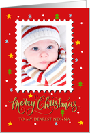 My Nonna Custom Photo Postage Stamp with Faux Gold Merry Christmas card
