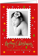My Mom Mom Custom Photo Postage Stamp with Faux Gold Merry Christmas card
