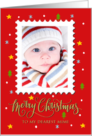 OUR Mimi Custom Photo Postage Stamp with Faux Gold Merry Christmas card