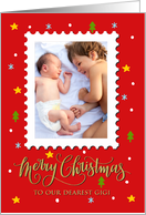 OUR Gigi Custom Photo Postage Stamp with Faux Gold Merry Christmas card
