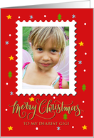 My Gigi Custom Photo Postage Stamp with Faux Gold Merry Christmas card