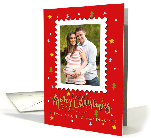 Expecting Grandparents Custom Photo Postage Stamp Merry Christmas card
