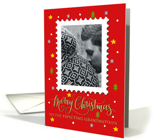 Expecting Grandmother Custom Photo Postage Stamp Merry Christmas card