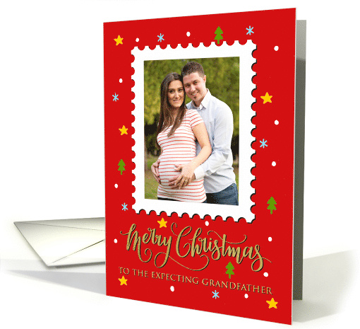 Expecting Grandfather Custom Photo Postage Stamp Merry Christmas card