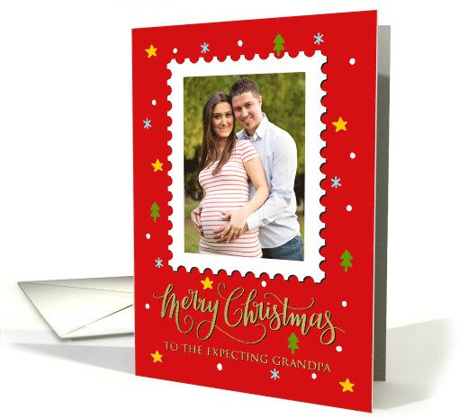 Expecting Grandpa Custom Photo Postage Stamp Merry Christmas card