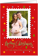 Expecting Grandpa Custom Photo Postage Stamp Merry Christmas card