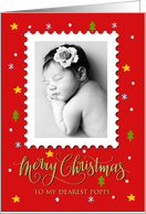 My Poppi Custom Photo Postage Stamp with Faux Gold Merry Christmas card