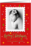 My Papaw Custom Photo Postage Stamp with Faux Gold Merry Christmas card