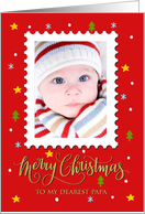 My Papa Custom Photo Postage Stamp with Faux Gold Merry Christmas card