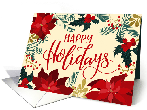 Happy Holidays with Holly Pine Berries Poinsettia Leaves... (1659508)