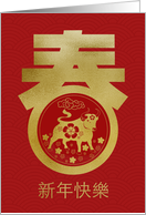 Happy Chinese New Year in Traditional Chinese with Spring and Ox card