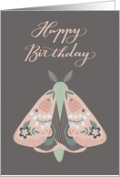 Happy Birthday Beautiful Moth with Flowers on Wings Whimsical card