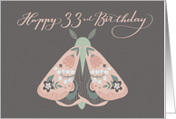 Happy 33rd Birthday Beautiful Moth with Flowers on Wings Whimsical card