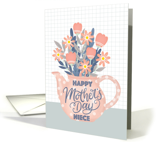 Happy Mothers Day Niece Teapot of Flowers and Hand Lettering card