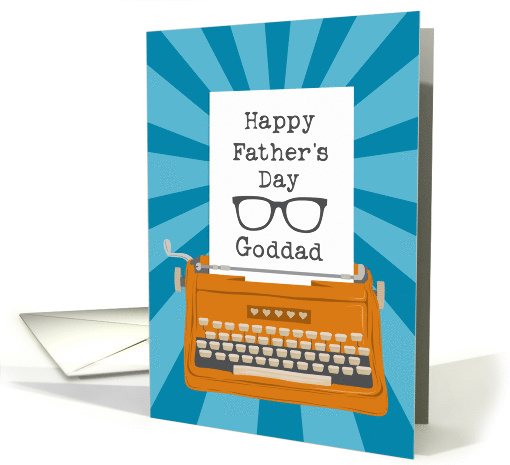 Happy Fathers Day Goddad with Typewriter Glasses and Sunburst card