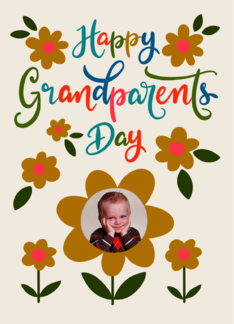 Happy Grandparents Day with Flowers and Hand Lettering Custom Photo