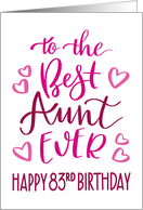 Best Aunt Ever 83rd Birthday Typography in Pink Tones card
