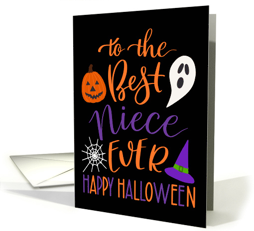 Best Niece Ever Happy Halloween Typography in Orange and Purple card