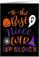 Best Niece Ever Happy Halloween Typography in Orange and Purple card