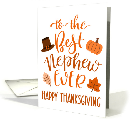 Best Nephew Ever Thanksgiving Hand Lettering in Orange Hues card