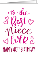 Best Niece Ever 40th Birthday Typography in Pink Tones card