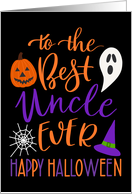 Best Uncle Ever Happy Halloween Typography in Orange and Purple card