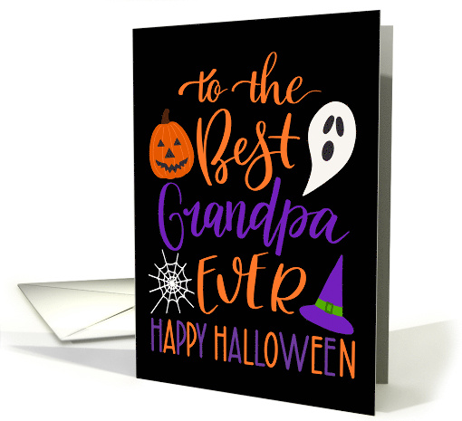 Best Grandpa Ever Happy Halloween Typography in Orange and Purple card