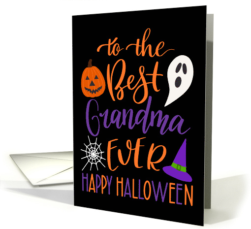Best Grandma Ever Happy Halloween Typography in Orange and Purple card