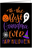 Best Grandma Ever Happy Halloween Typography in Orange and Purple card