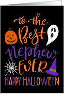 Best Nephew Ever Happy Halloween Typography in Orange and Purple card