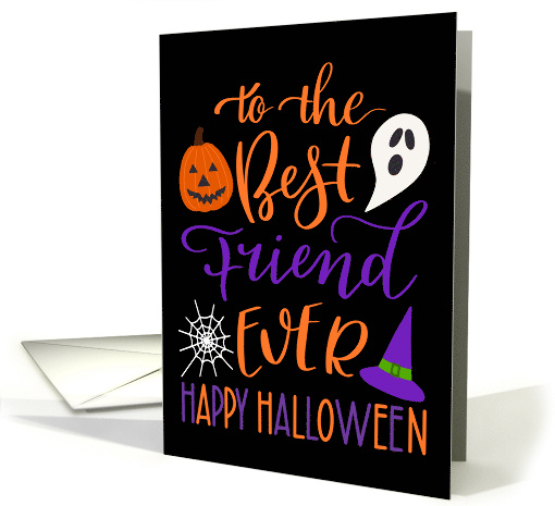 Best Friend Ever Happy Halloween Typography in Orange and Purple card