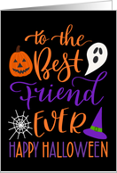 Best Friend Ever Happy Halloween Typography in Orange and Purple card