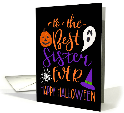 Best Sister Ever Happy Halloween Typography in Orange and Purple card