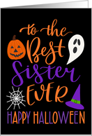 Best Sister Ever Happy Halloween Typography in Orange and Purple card