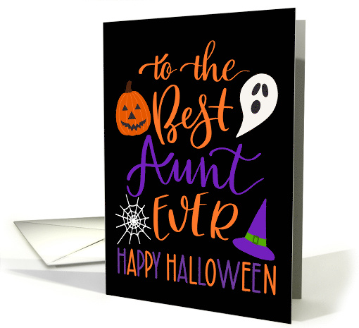 Best Aunt Ever Happy Halloween Typography in Orange and Purple card