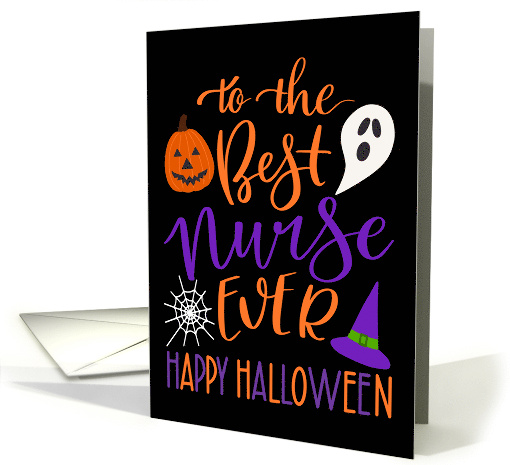 Best Nurse Ever Happy Halloween Typography in Orange and Purple card