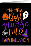 Best Nurse Ever Happy Halloween Typography in Orange and Purple card
